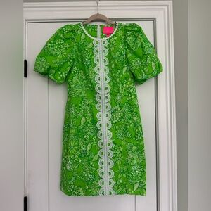 Lilly Pulitzer Green and White Puff Sleeve Sundress